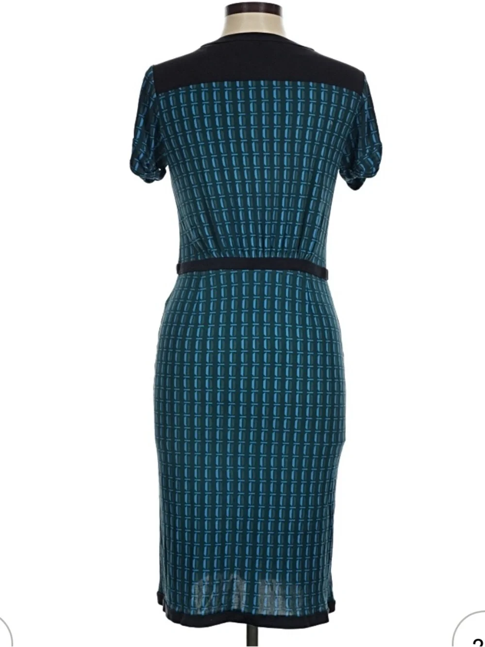 Torry Burch Teal Patterned Short-Sleeve Silk Sheath Dress in M